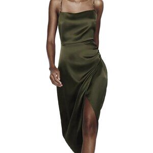 Vestido midi con cuentas efecto satinado de Zara para mujer pequeño